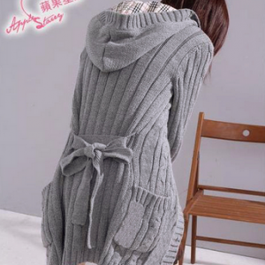 Fashion loose knit cardigan hooded ..