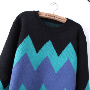 Black Sweater With Blue Chevron Pattern