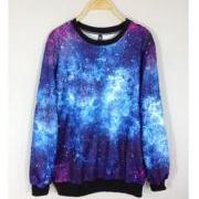 Chic Women's Galaxy Space Starry Print long Sleeve Top Round T Shirt Jumper Top