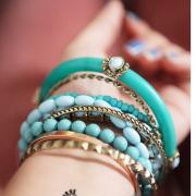 The refreshing blue beads multilayer bangle bracelet
