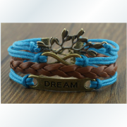 The dream romantic bronze password branches hand-knitted leather cord three bracelets