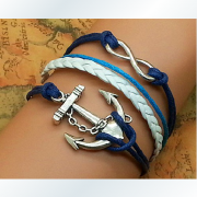 The ancient silver romantic password anchor hand-knitted leather cord multi-layer bracelet