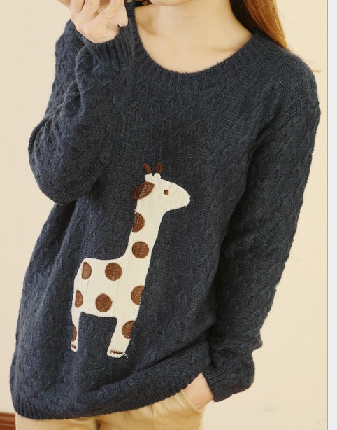 Lovely Dots Giraffe Sweater-navy Blue