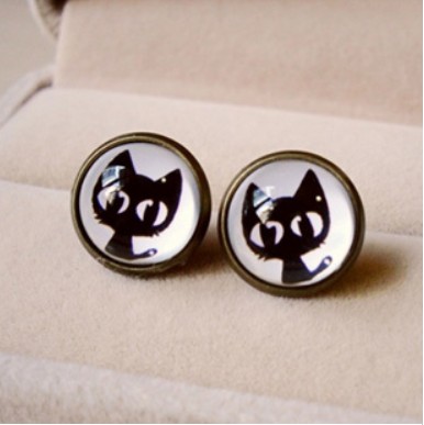 Small Black Cat Cartoon Time Earrings