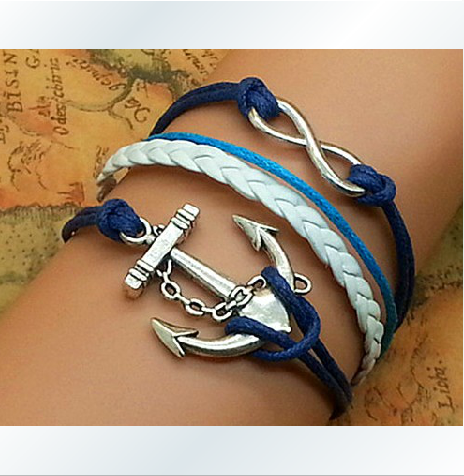 The Ancient Silver Romantic Password Anchor Hand-knitted Leather Cord Multi-layer Bracelet